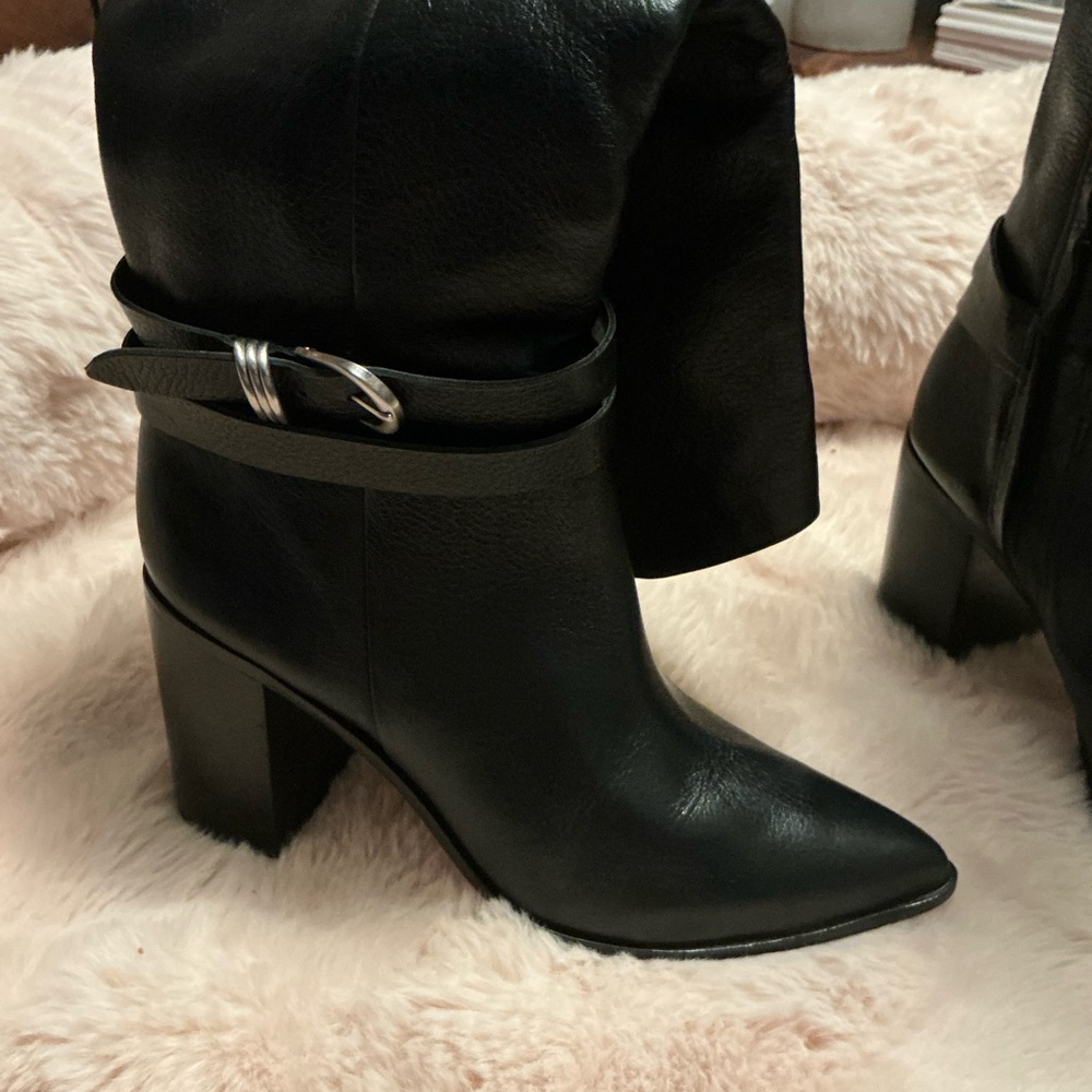 Dolce Vita Black Pointed-Toe Mid-Calf Heeled Boots with Strap SIZE 8-5 - Picture 4 of 16